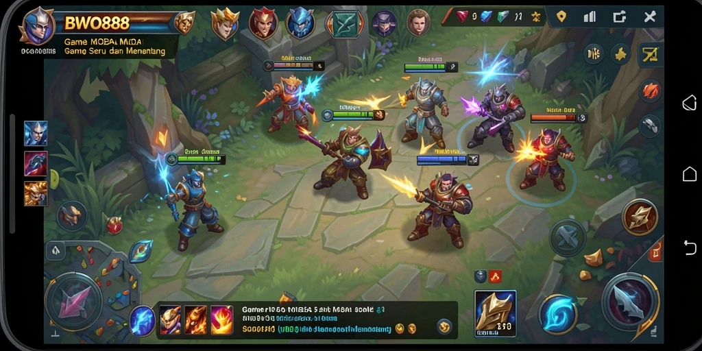 Tampilan sengit pertarungan di BWO888 dengan gameplay MOBA yang seru.
