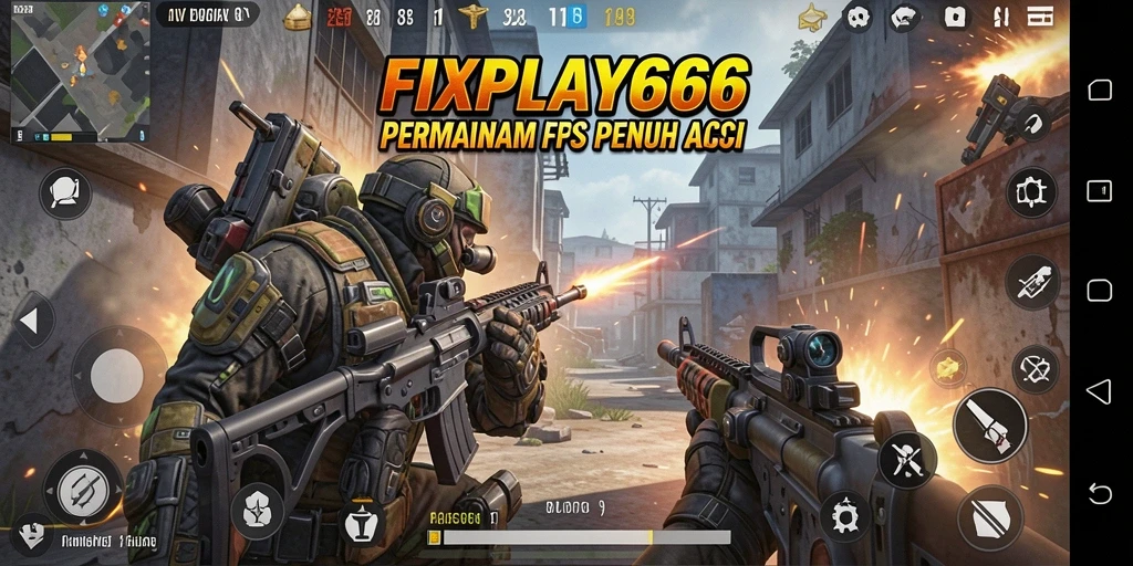 Screenshot utama FIXPLAY666 menampilkan aksi tembak-menembak yang mendebarkan dalam permainan FPS.