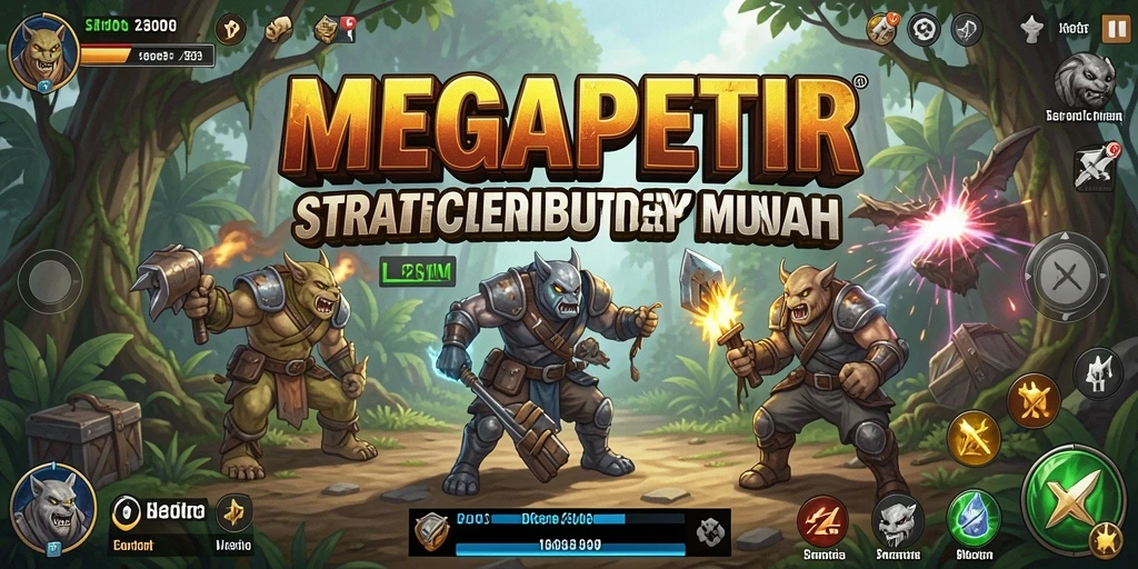 Screenshot utama MEGAPETIR menampilkan aksi strategis dalam pertempuran.