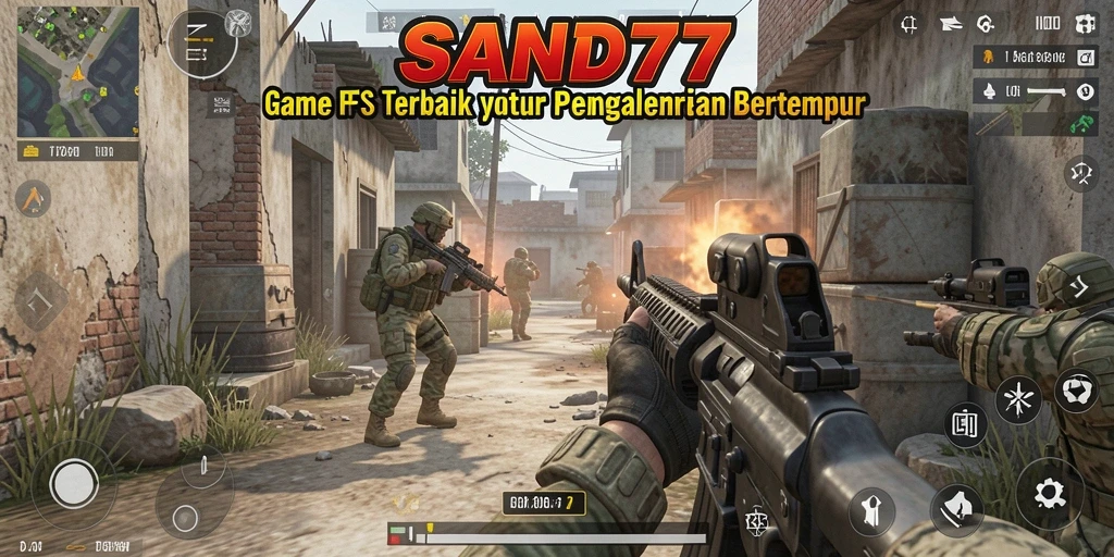 Tampilan gameplay SAND77 yang mendebarkan dengan aksi tembak-menembak.