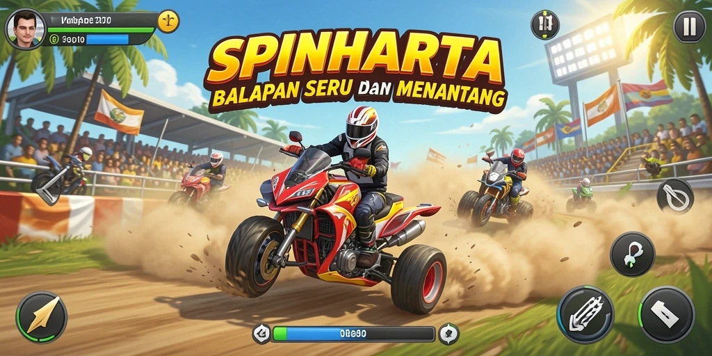 Tampilan menarik dari gameplay SPINHARTA dengan mobil balap yang cepat.