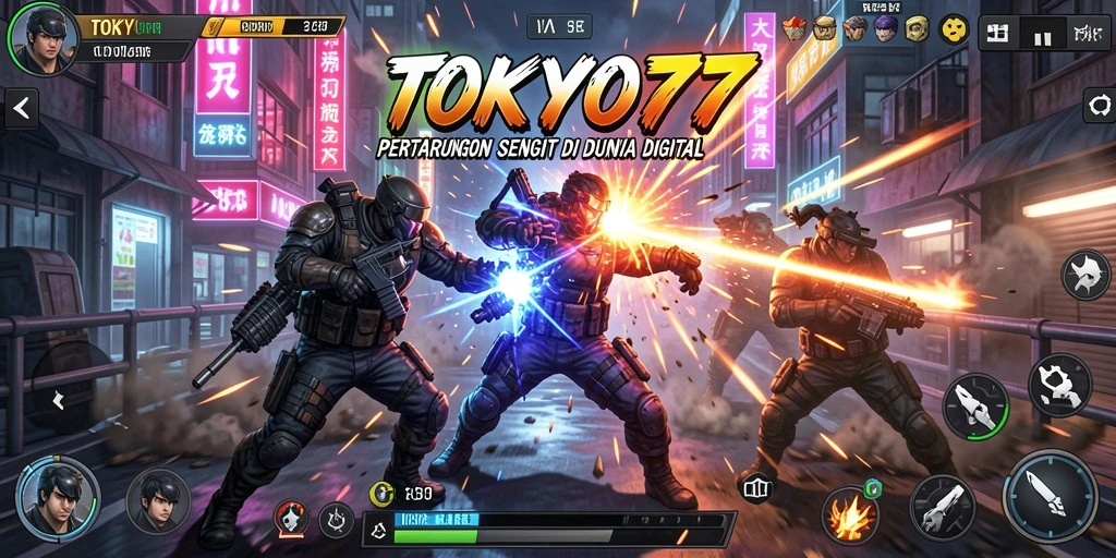 Screenshot gameplay TOKYO77 menampilkan pertarungan yang seru dan aksi mengagumkan.