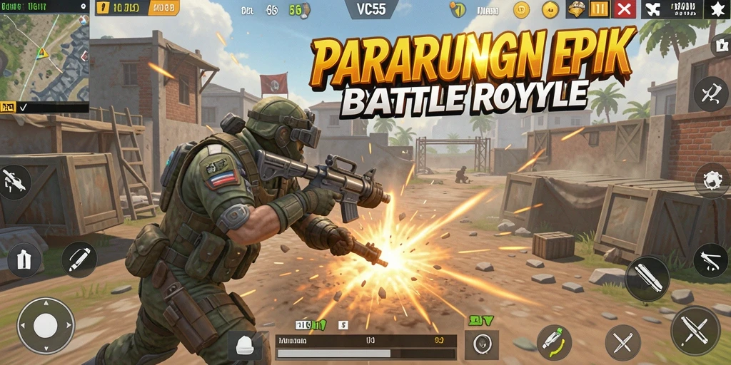 Menampilkan aksi seru dalam gameplay VC55 Battle Royale.
