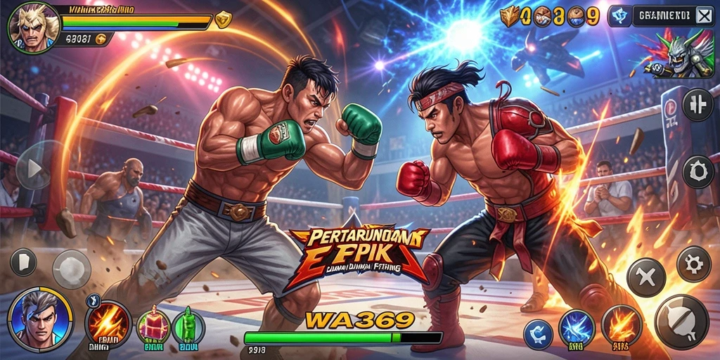 Tampilan gameplay pertarungan seru dari WA369 dengan karakter yang berbeda.