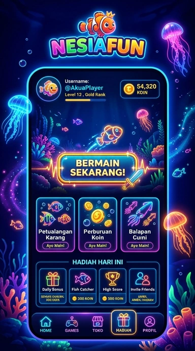 Tampilan utama aplikasi nesiafun dengan berbagai kategori aplikasi.